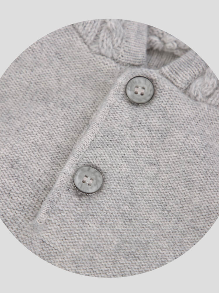 Kids Light Gray Cable Knit Cashmere Hoodie with Kangaroo Pocket